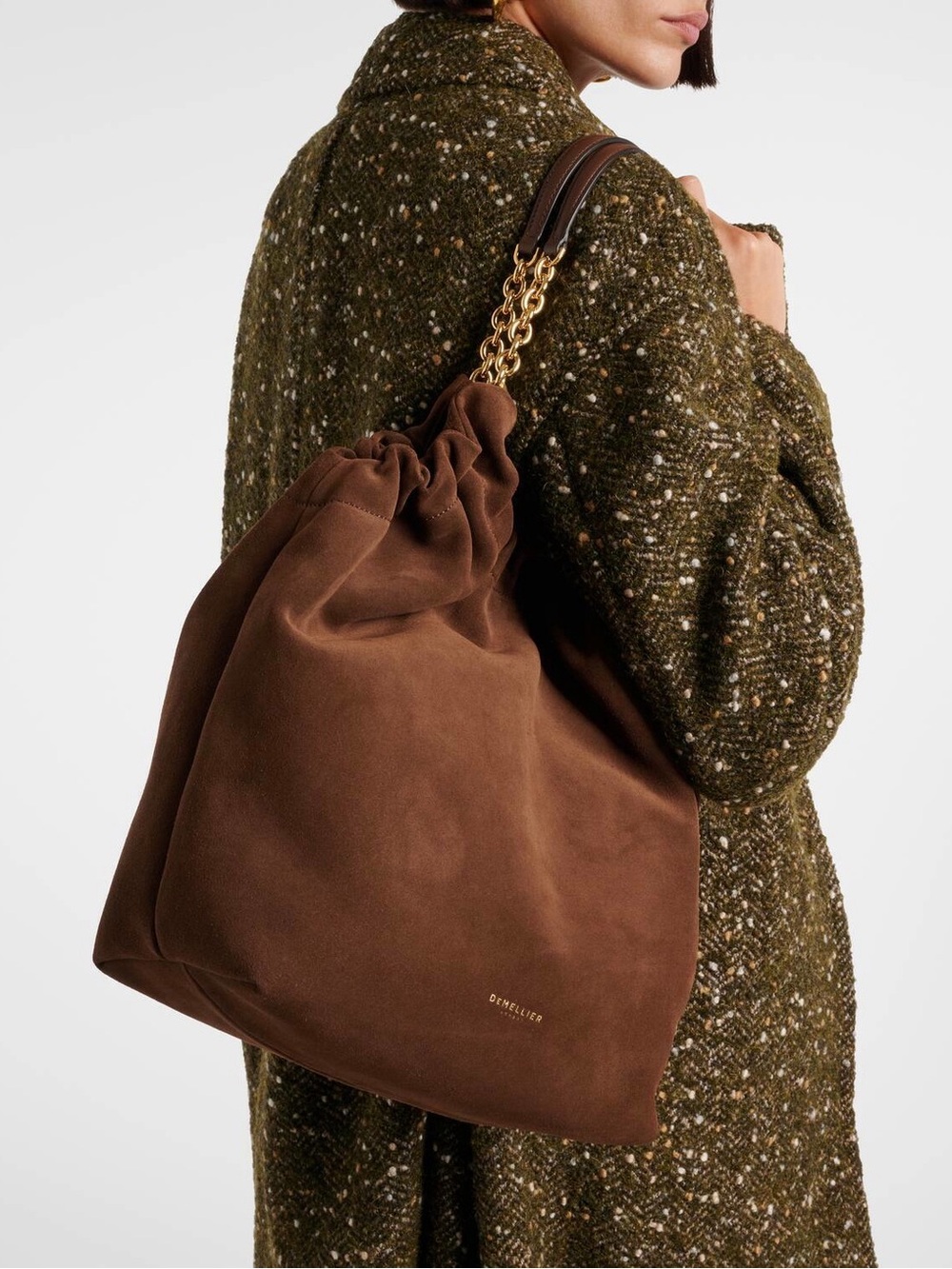 DEMELLIER MIAMI LARGE SUEDE BAG IN MOCHA/MOCHA